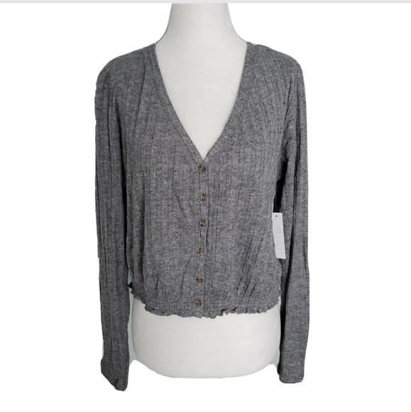 NWT Abound Gray Cropped Cardigan Sweater - Picture 1 of 4